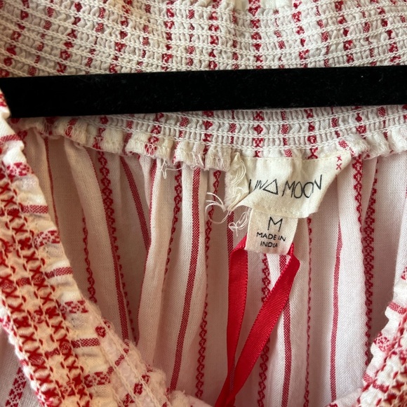 Luna Moon Off-Shoulder Red-White Embroidered Flowers and Tassel Mini Dress - Picture 2 of 12